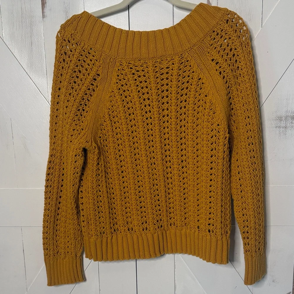 J Crew Openwork Knit Sweater Golden Mustard